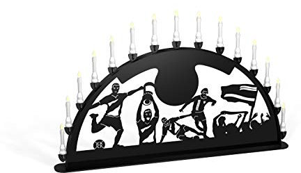 Außenschwibbogen Schwibbogen Lichterbogen 15 flammig/Metall - Motiv: Fußball (RAL 9005 tiefschwarz schwarz, 1 Meter)