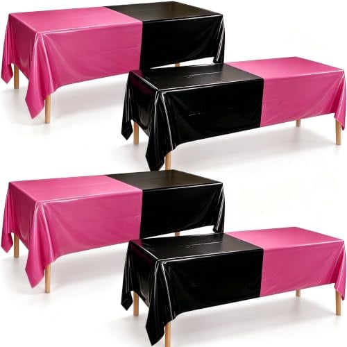 PTECDROTS 4 Tovaglie Fucsia e Nere Rettangolari per Tavolo per Feste di Laurea e Matrimonio, Decorazioni per Compleanno Nere e Fucsia, 130 x 220 cm