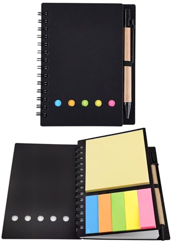 WOLMIK Sticky Notes Set, Haftnotizen KlebezettelSet Selbstklebende Notizzettel, Taschennotizbuch mit Stift und Stifthalter, Spiralnotizblock Klein Notizblock für Büro Studenten Reisen Notizen