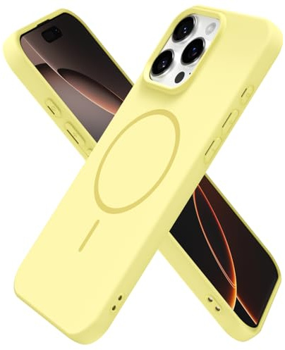 oakxco for iPhone 16 Pro Case Silicone Mag Safe, Magnetic Slim Thin Phone Case Compatible with Magsafe Wireless Charging, Cute Girly Aesthetic Soft Rubber Gel Safecase for Women Girls, Yellow