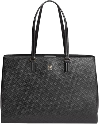 Tommy Hilfiger Damen Tote Bag Tasche Daily mit Monogramm-Prägung, Schwarz (Black), Einheitsgröße