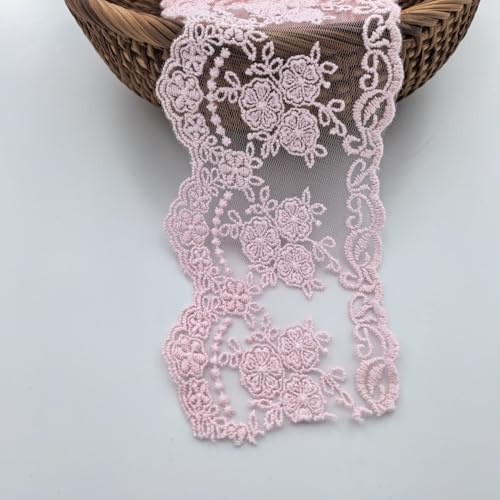 Sourcemall Spitzenband, Spitze Borte Bordüre Stoff, 8,4 cm x 4,5 m Rosa | Borten und Bänder zum Nähen, Zartes Kronenband zum Basteln, Nähen und Brautkleid, Applikation, Dekorationen
