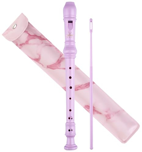 YONTY Soprano Recorder 8-Hole Instrument for Beginners Kids Students, Baroque Style C Key Flute with Cleaning Rod & acking Bag for Education & Entertainment - Amethyst