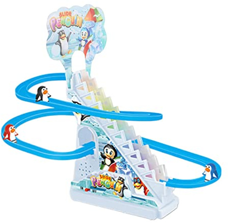 MotiveTech Elektrisches Pinguin Kletterspielzeug, LED Blinklichter, Kleines Pinguin Rutschen Spielset, Pinguin Treppenkletterspielzeug für Jungen,