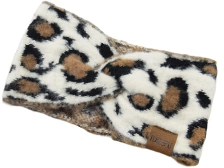 Whakano Leopardenmuster Stirnband für Damen,Plüsch Winter Ohrenwärmer,Haarband Haarreifen,Modisch Breit Kopfband Elastische Haarschmuck Headbands für Alltag,Fitnessstudio,Yoga,Sport,Waschen,Weiß