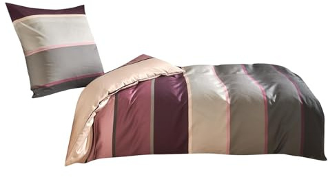 Traumschlaf Mako-Satin Bettwäsche Orlando – Elegante Satin Bettwäsche aus 100% Baumwolle, Ganzjahres Bettgarnitur mit edler Streifenoptik – 200x200 cm + 2X 80x80 cm, Rose