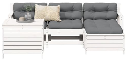 YuuSsea 5-TLG. Garten-Sofagarnitur Weiß Massivholz Kiefer, Outdoor Lounge Set mit Tisch, Balkonmöbel für Terrasse, 110 kg Tragkraft pro Sitz