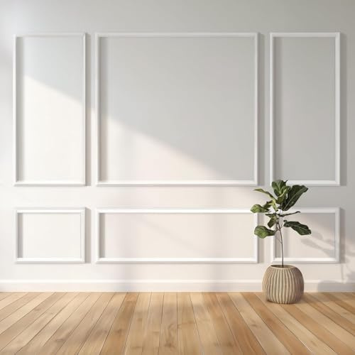 6 Rahmen Vorgeschnittenes Wandleisten Set, Zierleisten DIY Wandform (34pcs) | Fertig zu Montieren, Selbstklebende Akzentwand Stuckleisten Dekor für Wohnzimmer Schlafzimmer Flur