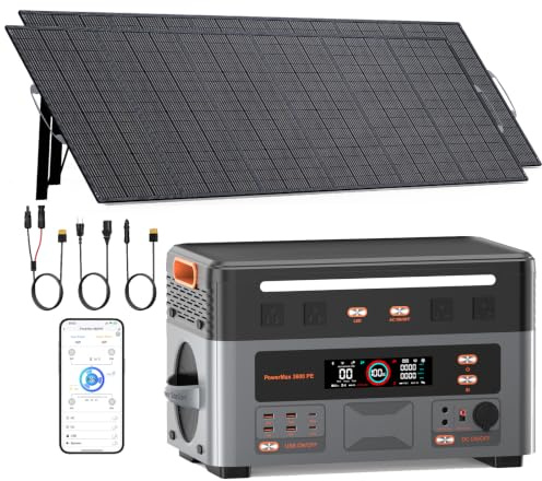 3600W Centrale Elettrica Portatile con Pannello 2x500W, 2016Wh Generatore Solare con Batteria LFP, UPS, Ricarica 80% in 1h, 14 Porte, Portable Power Station per Casa, Camper, PowerMax 3600PE