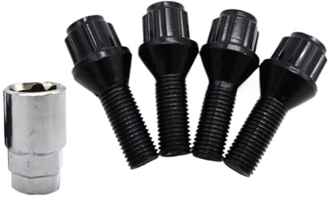 Radbolzen für 1er BMW (E81, E82, E87, E88) – Leichtmetallfelgen-Sicherungsbolzen, Muttern, Radmuttern, Schlüssel, schwarz, M12x1,5x26 mm