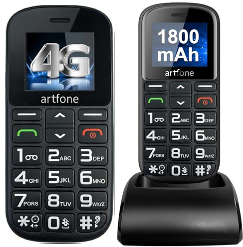 artfone CS188, 4G - Telefono per anziani senza contratto, con tasti grandi con stazione di ricarica, tasti grandi, batteria da 1800 mAh, funzione audio, pulsante SOS, USB-C, Bluetooth, radio FM