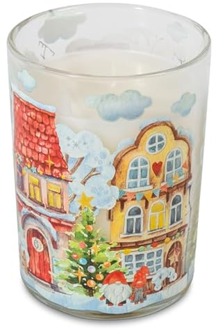 Kerze im Glas mit Motiv Winterstädtchen, Winter, Weihnachten Kerzen