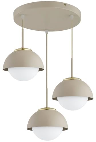 KAR LIGHTING Pendellampe 3-flammig Beige – Cosmo Ecru Kaschmir Hängeleuchte aus Metall & Glas – E27 Lampen für Esszimmer oder Wohnzimmer – LED geeignet