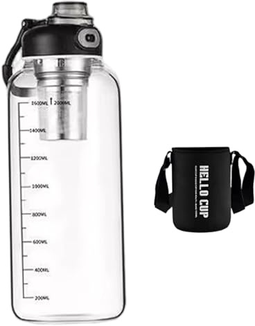 Bouteilles en verre avec couvercles, bouteille d'eau en verre de 64 oz, bouteille d'eau en borosilicate résistant à la chaleur avec échelle transparente, gobelet à thé avec infuseur amovible et manch