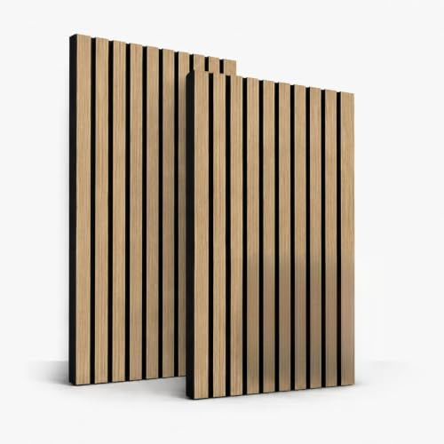 2er Set 3D Akustikpaneele - 115 x 60 x 2,1 cm Wandpaneele in Eiche-Optik, schalldämmende Panels zur stilvollen Wandverkleidung & effektiven Geräuschreduzierung - Akustik Wohnraum (1 Packung Walnuss)