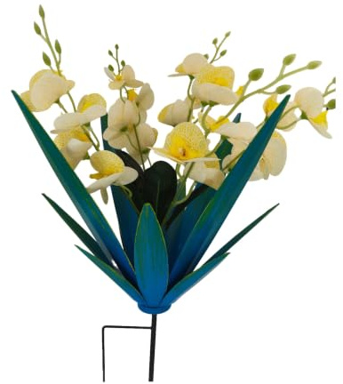 Jiuvaso Pianta Agave in Metallo con Fiori, Giallo, Agave Blu-verde Con Fiore Di Farfalla Giallo