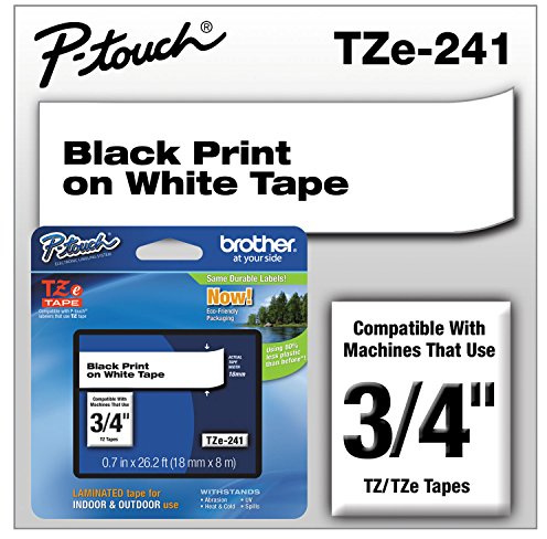 Brother Genuine P-Touch TZE-241 Tape, 3/4 (0.70) Standard Laminated P-Touch Tape, Black on White, Perfect for Indoor or Outdoor Use, Water Resistant, 26.2 Feet (8M), Single-Pack