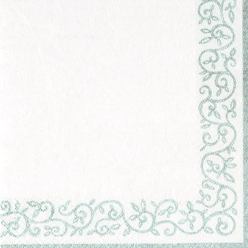 Servietten Papier 33x33cm 20 Stück mit geprägtem Ornament Rand - hochwertig & nachhaltig - Einweg Hochzeitsservietten 3-lagig - Papierservietten für Hochzeit Gastronomie Alltag - Weiß Silber