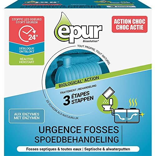 Epur - Urgence fosses, Stop Odeur, Formule naturelle aux enzymes, Dissout bouchons, graisses, savons, papiers et stimule la flore bactérienne, sachet 3 x 200 g