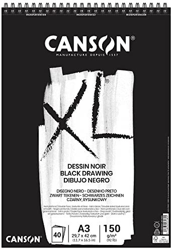 CANSON XL Dessin Noir, Schwarzer Zeichenblock, DIN A3, 40 Blatt, 150 g/m²