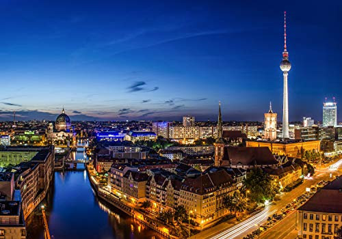 wandmotiv24 Fototapete Berlin skyline, XXL 400 x 280 cm - 8 Teile, Wanddeko, Wandbild, Wandtapete, Großstadt, Deutschland M0290