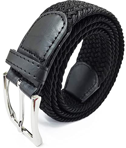 Glamexx24 Unisex Elastischer Stoffgürtel Geflochtener Stretchgürtel Dehnbarer Gürtel für Damen und Herren, Schwarz, 105cm
