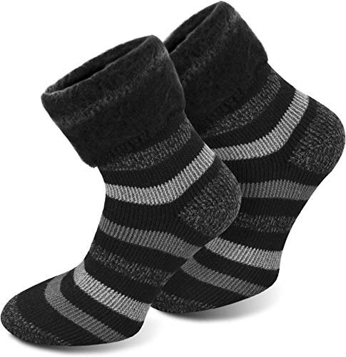 Polar Husky 3 Paar Super Warme Thermo Socken! Vollplüsch/Perfekt geeignet für Stiefel Farbe Extrem/Hot/Schwarz gestreift Größe 39/42