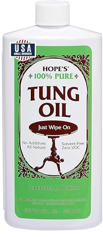 HOPE'S 100% Pure Tung Oil, Food Safe, Premium Waterproof Natural Wood Finish and Sealer for Indoor and Outdoor Projects,16 Fl Oz, 1 Pack