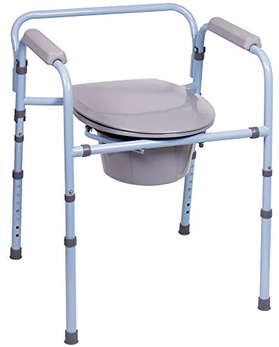 Carex 3-in-1 Folding Bedside Commode and Raised Toilet Seat, Portable Toilet for Camping, Supports Up to 300lbs, Bedside Commodes for Seniors, Adult Potty Chair with Bucket, Lid, and Splash Guard