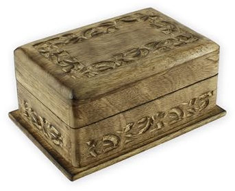 Budawi® Holzbox Trickbox aus Mangoholz mit Blütenornament Schatulle mit Trick zum Öffnen Holztruhe Holzkiste Trickbox Kiste