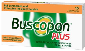 Buscopan PLUS Zäpfchen mit Paracetamol bei krampfartigen Bauchschmerzen | 10 Stk |lindern schnell stärkere Schmerzen & Krämpfe im Bauch |Magen-Darm-Erkrankungen, Magenkrämpfe und Blasenentzündung