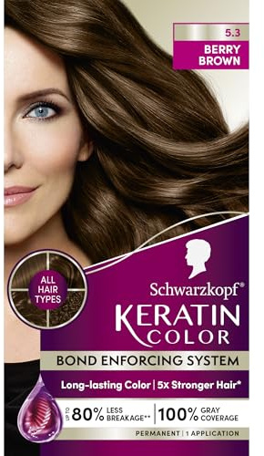 Schwarzkopf Keratin Permanent Hair Dye Cream, 5.3 Berry Brown, Professional Quality Color for Up to 100% Gray Coverage, Bond Enforcing System