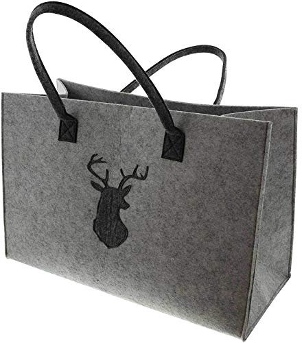 SIDCO Filztasche Hirsch Einkaufstasche Filz Shopper Umhängetasche Handtasche grau
