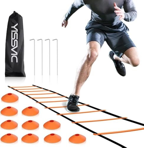 Yissvic Fussball Trainingszubehör Kinder Koordinationsleiter Trainingsleiter Jungen mit 10 Hütchen fußball Trainingsset Equipment Zubehör mit Tragetasche für Basketball fußball 6m