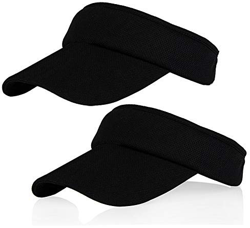 2 Pack Black Colors Sun Visors for Women and Girls, Long Brim Thicker Sweatband Adjustable Hat for Golf Cycling Fishing Tennis Running Jogging and other Sports