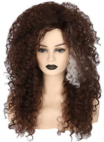Topcosplay Afro Perücke Damen, Lockige Perücke Braun Lang für Fasching Halloween Cosplay Kostüm