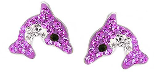 FIVE-D Kinder Ohrringe Delfin aus Kristall 925 Sterling Silber im Schmucketui (Pink)