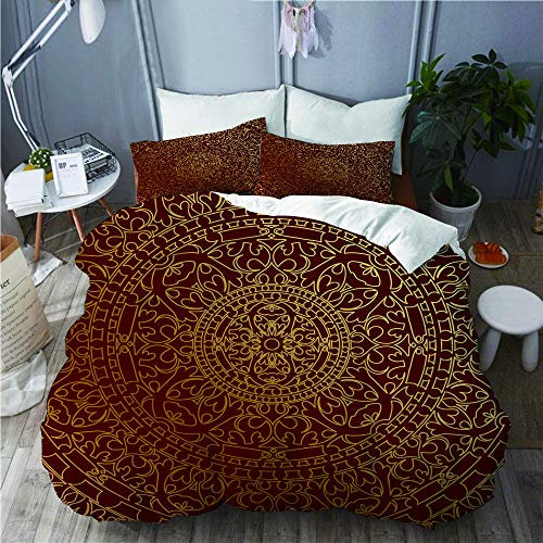 PENGTU Bettwäsche-Set, Mikrofaser,Antike arabische Grafik Mandala inspiriert Runde Ornament marokkanischen ethnischen,1 Bettbezug 135 x 200cm+ 2 Kopfkissenbezug 80x80cm
