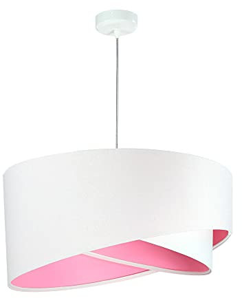 Licht-Erlebnisse Hängelampe Weiß Rosa rund Ø50cm moderner Stoffschirm BRANDO Wohnzimmer Schlafzimmer Pendelleuchte