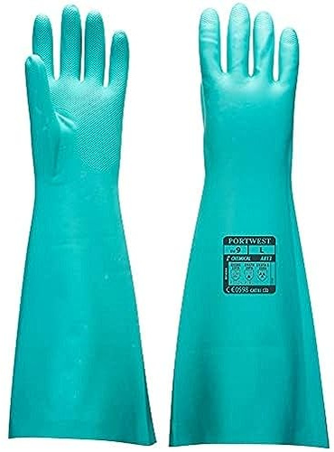 Portwest A813 Chem 480 Nitrile Extended Gauntlet | Green, Medium, EN ISO 21420 Dexterity 5, EN ISO 374-1, EN 388, Chemical Resistant, Industrial