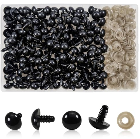 TOAOB 150 Stück Sicherheitsaugen für Amigurumi mit Unterlegscheiben 14 mm Augen Kunsthandwerk schwarz für Zubehör zum Stricken Plüsch Tiere