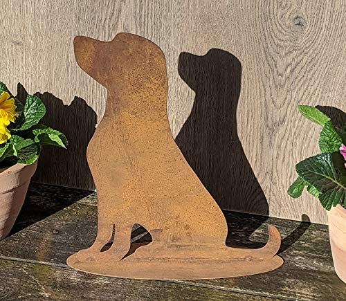 terracotta-toepfe-de Hund ca. 24 cm breit aus Metall Edelrost Rost Deko Dackel Jack Russel Pudel Tier Garten