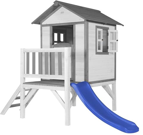 AXI Maison Enfant Beach Lodge XL en Blanc avec Lodge XL Playhouse Classic - Blue Slide | Maison de Jeux en Bois FFC pour Les Enfants | Maisonnette/Cabane de Jeu pour Le Jardin