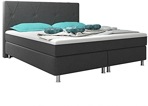 Inter Boxspringbett Boston Plus mit integriertem Topper 180x200 Webstoff Anthrazit