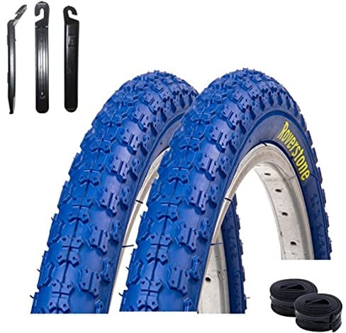 2 x Roverstone 20 Fahrradreifen Fahrradmantel blau 54-406 (20 x 2,125) + 2 Schläuche DV inkl. Reifenheber