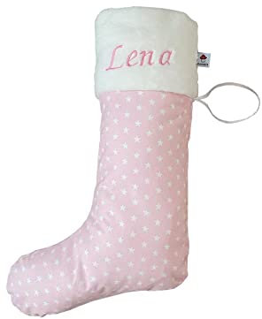 Glückspilz Nikolausstiefel I Kinder Nikolausstrumpf I Nikolaussäckchen I mit Namen personalisiert I Rosa Sterne I 44 cm