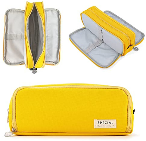 NEWUPZSI Federmäppchen gelb Mädchen Weihnachten Geschenke für Jungen mit 3 Fächer Große, Mäppchen Mädchen Teenager, Federtaschen Pencil Case mit 3 Fach für Kinder Geschenk