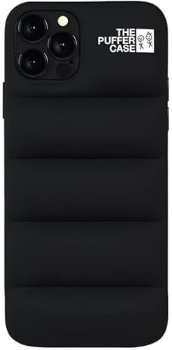 The Puffer Schutzhülle für iPhone 12/12 PRO 15,5 cm (6,1 Zoll), Trendiger Komfort, Plüsch-Daunen, weiche Haptik, 3D-Schutzhülle [hoher Schutz, kratzfestes Mikrofaserfutter] (Schwarz)