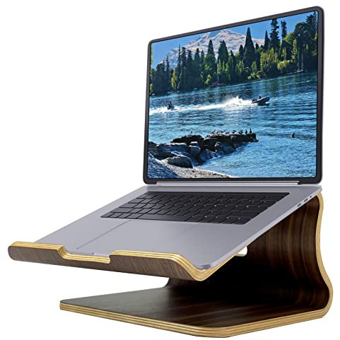 SAMDI Laptopständer aus Holz, ergonomisch, Walnuss, geeignet für die meisten Laptops, Wärmeableitung, Schreibtisch-Organizer