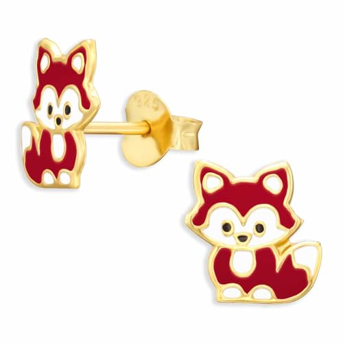 Monkimau Fuchs Ohrstecker Ohrringe aus 925 Silber Schmuck Silberohrringe Medizinisch für Kinder Mädchen Damen Frauen Gold plattiert